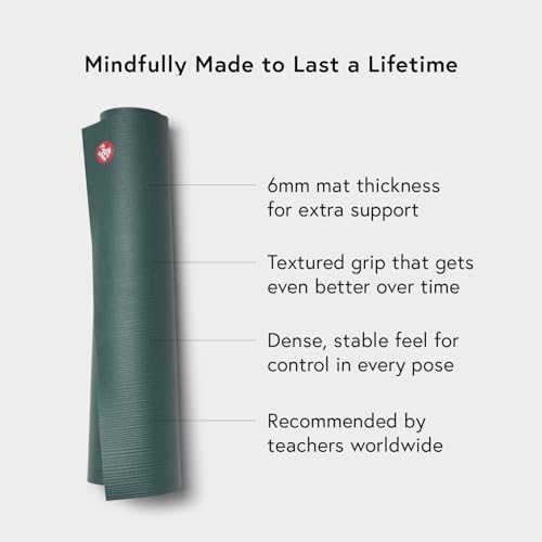 Manduka PRO Yoga Mat - 6mm | Lifetime Durability | Hygienic Construction | Premium Studio Quality | Teacher Approved - color: Black Sage, size: 71" x 26"
