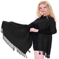 CJ Apparel Solid Color Tassels Design Nepalese Shawl Scarf Wrap Stole Throw Head Wrap Pashmina Gift Hand Made in Nepal New - color: Black