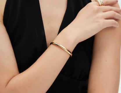 COBI Minimalist Stainless Steel Bracelet, Polished Chunky Open Bangle,Twisted Rope Cuff Bracelet, Durable Hypoallergenic Stackable Jewelry 5.6/5.7/5.9 Inch - style: Thin Bangle - Gold