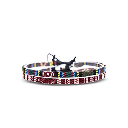 Made by Nami 2 Pcs Boho Surfer Bracelets for Women and Men Waterproof and Adjustable Braided Bracelets Set of 2 for Ethnic Hippie Style - color: Ruby Red & Aztec