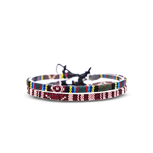 Made by Nami 2 Pcs Boho Surfer Bracelets for Women and Men Waterproof and Adjustable Braided Bracelets Set of 2 for Ethnic Hippie Style - color: Ruby Red & Aztec