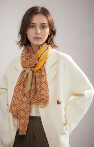 Cashmere-soft Mercerized wool Shawl Pashmina Lightweight Travel Wrap & Evening Scarf |Office |Wedding - color: Flower Shadow Lemon Yellow
