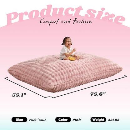 Hobestluk 3 in 1 Bean Bag Chair Giant Bean Bag Chairs for Adults with Bubble Cover Convertible Bean Bag Floor Cushion with Machine Washable Cover for Living Room (Bubble Pink) - color: Peach Pink