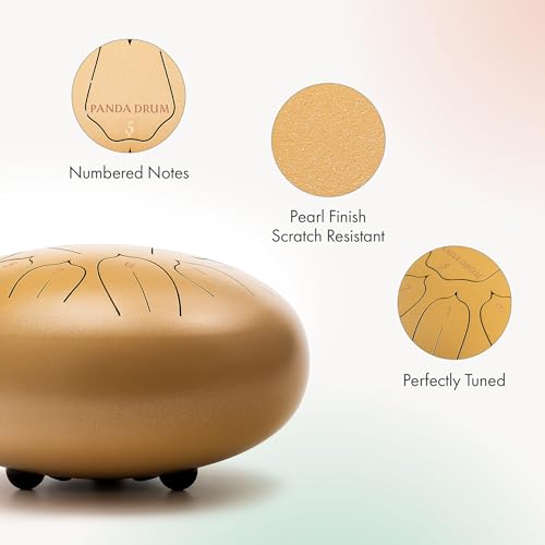 Panda Drum Plus (Sandstone) | Steel Tongue Handpan with Music Book, Mallets, Carrying Bag, Finger Picks | 11 inch, 432 Hz | Rain Drum for Inside, Outside | Calming Musical Instrument for Adults, Kids - color: 2-Sandstone