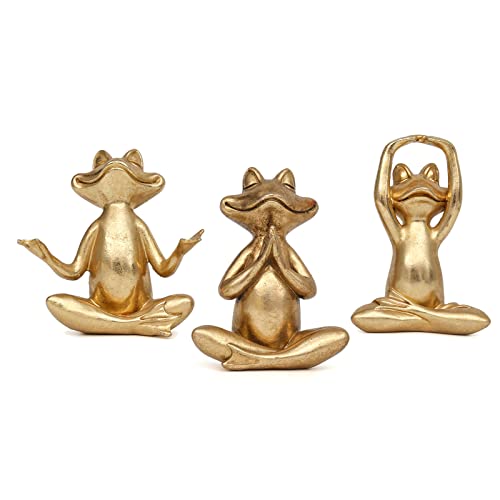 Gold Frog Figurines Yoga Decor 3.7In Set of 3 –Frog Yoga Statues for Modern Living Room Desk Table Home Office Bookshelf Shelves Sculptures Decor,Gifts for Mom Women - color: Gold
