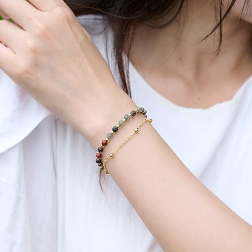 Farfume Crystal Bracelet Beaded Bracelets 4mm Natural Stone Beads Gemstone Handmade Jewelry Gift for Women - color: African Bloodstone-Courage & Vitality