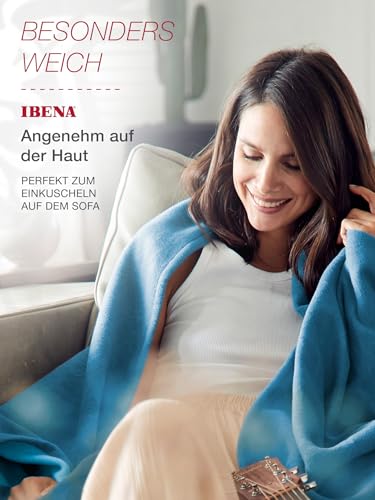IBENA Reversible Organic Cotton Jacquard Woven Low Pile Velour Throw Blanket Stockholm- Lagoon