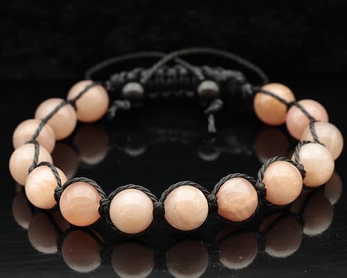 ElisaJewelryArt - Natural Black Onyx Beaded Bracelet Genuine Gemstone Strenght Crystal Macrame Bracelet Unisex Bracelet - color: Sunstone, size: MEN