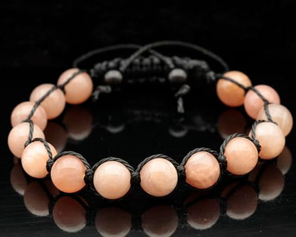 ElisaJewelryArt - Natural Black Onyx Beaded Bracelet Genuine Gemstone Strenght Crystal Macrame Bracelet Unisex Bracelet - color: Sunstone, size: MEN