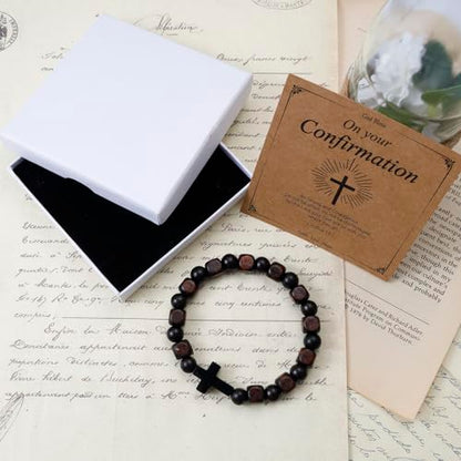 MILAKOO Wooden Bracelet with Black Stainless Steel Cross Charms Bead Christian Gifts for Women Men - color: A2