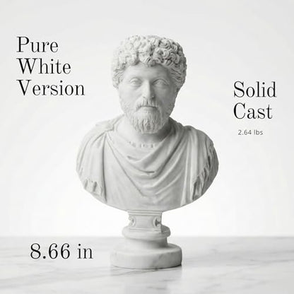 Marcus Aurelius Bust - Elegant Marble Statue for Home Decor and Philosophy Book Collections | Inspirational for Stoicism and Meditations