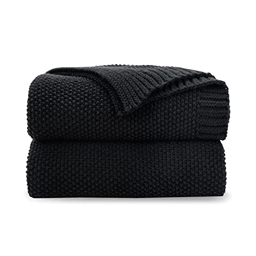 CozeCube Black Throw Blanket for Couch, Soft Cozy Cable Knit Throw for Bed Sofa Living Room, Lightweight Warm Decorative Farmhouse Christmas Blanket, 50"x60", Jet Black - color: Jet Black, size: 50"x60"