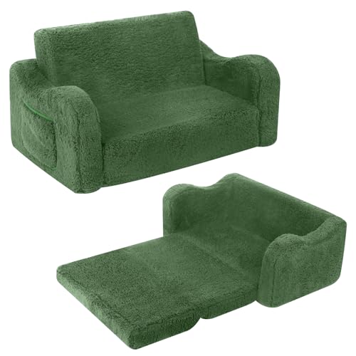 MOMCAYWEX Kids Sofa, 2-in-1 Flip-Out Foam Couch, Soft Play Lounge Chair for Toddlers and Children, Extra Wide, Green - color: Green, size: Large