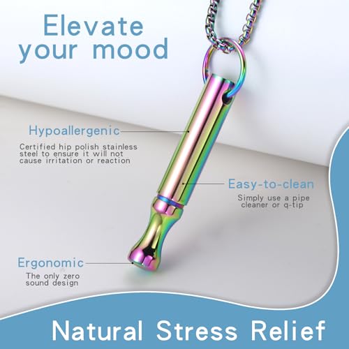 Mindfulness Breathing Necklace Stress Relief Pendant Stainless Steel Anxiety Breathe Necklace for Women Men - color: Rainbow