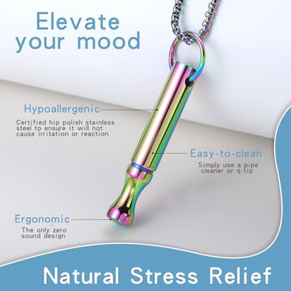 Mindfulness Breathing Necklace Stress Relief Pendant Stainless Steel Anxiety Breathe Necklace for Women Men - color: Rainbow