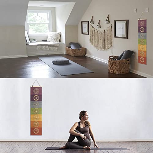 CosplayStudio Bamboo Scroll Yoga Symbol Wall Art Banner For Meditation 7 Chakra Mandala Yoga Painting | Wall Hanging Bamboo Curtain Decoration For Meditation Studio Room