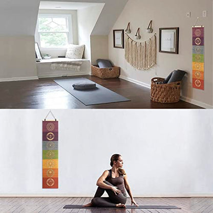 CosplayStudio Bamboo Scroll Yoga Symbol Wall Art Banner For Meditation 7 Chakra Mandala Yoga Painting | Wall Hanging Bamboo Curtain Decoration For Meditation Studio Room