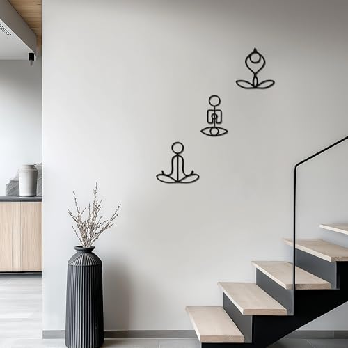 Slickss Zen Wall Art 3-Piece Set - Yoga Pose Metal Sculptures for Meditation Room & Spa Decor, Namaste Calming Wall Art for Yoga Gifts Women, Chakra & Buddha Decor