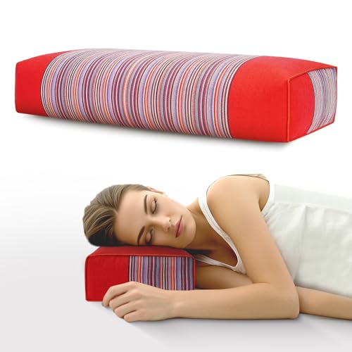 Adjustable Organic Buckwheat Pillow for Neck Pain Relief - Natural Cooling Cervical Support Bed Pillow for Side & Back Sleepers with Night Sweats (21x8x4 Red) - color: Red