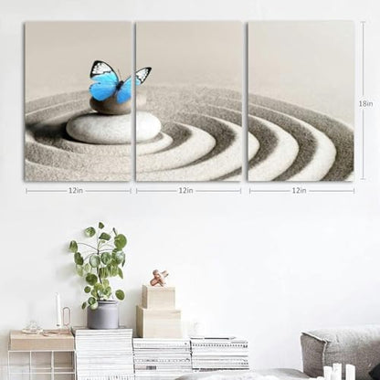 Japanese zen garden meditation stone concentration and relaxation sand 3 Piece Canvas Wall Art for Living Room Bedroom Office Framed Prints Pictures Painting Wall Decor Artwork for Walls Set of 3