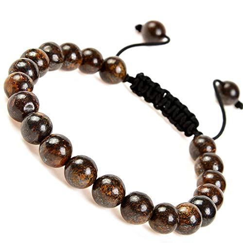 MASSIVE BEADS Natural Healing Power Gemstone Crystal Beads Unisex Adjustable Macrame Bracelets - color: Bronzite, size: 8mm