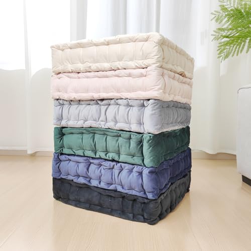 Square Floor Pillows, Large Floor Cushion for Adults Kids, Meditation Floor Pillow Seating Cushion with Shredded Memory Foam and Silk Wadding, 20"x20"x5" Black