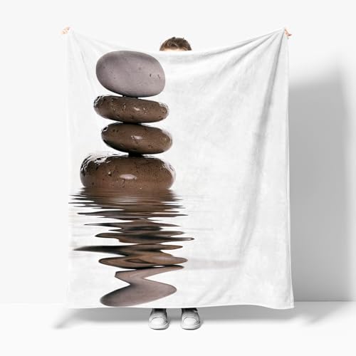 Fleece Blanket Twin 60"x80" Pebble Meditation Throw Blankets for Couch Bed Cozy Soft Warm Lightweight Sofa Blanket, Fleece Blanket Decorative Flannel Blanket