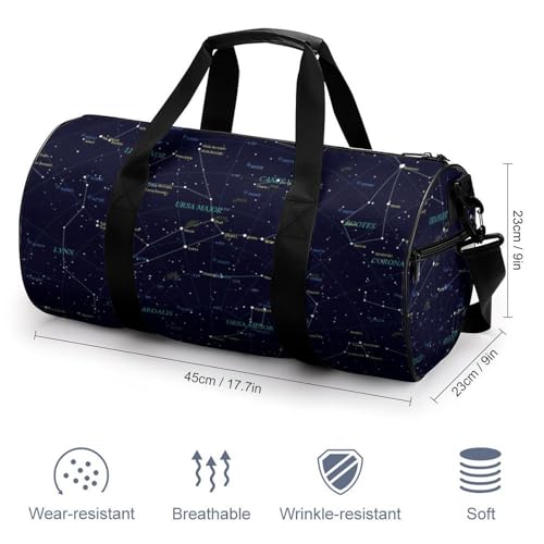 Starry Sky Constellation Cylindrical Portable Fitness Bag, Large Capacity Handbag - color: Starry Sky Constellation