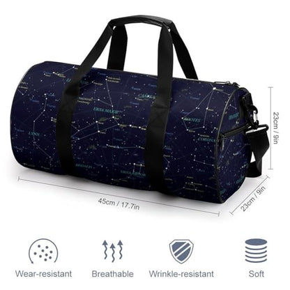 Starry Sky Constellation Cylindrical Portable Fitness Bag, Large Capacity Handbag - color: Starry Sky Constellation
