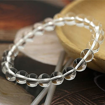 Natural Gemstones Bracelet 8mm Chakra Round Beads Energy Power Crystal Reiki Healing Elastic Stretch 7 Inch for Women Men Unisex - color: Rock Crystal