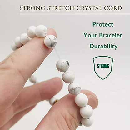 Morchic 8mm Genuine Gemstone Stretch Bracelet for Women Men Unisex, Natural Energy Crystal Stone Beads, Classic Simple Design Cuff Birthday Gift 7.5 Inch - color: White Howlite