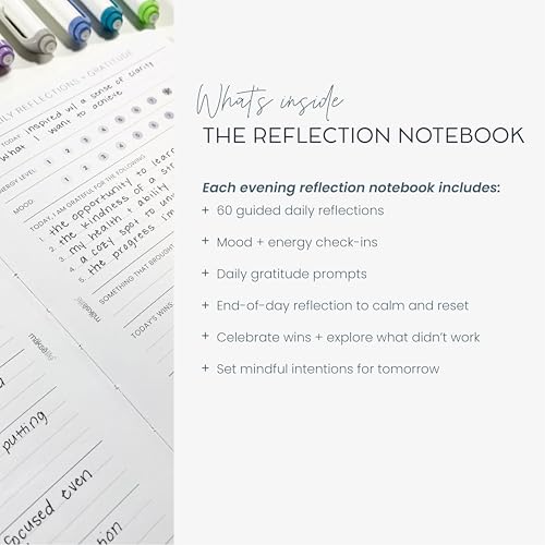 Evening Reflections & Gratitude Journal - Daily Mindfulness & Self-Care Notebook, A5 Lay-Flat Binding, Vegan Leatherette Cover, Bedtime Companion for Positive Intentions