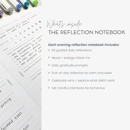 Evening Reflections & Gratitude Journal - Daily Mindfulness & Self-Care Notebook, A5 Lay-Flat Binding, Vegan Leatherette Cover, Bedtime Companion for Positive Intentions
