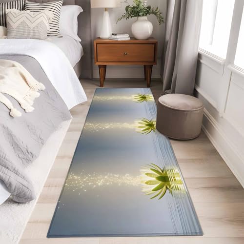 Zen Meditation Lotus Floral Runner Rug 2x6 FT,Non Slip Hallway Carpets,Green Floral Modern Art Washable Soft Floor Carpet Throw Runner Carpet Long Rug for Entryway Kitchen Bedside Sliding Door - size: 2' x 6' (Rectangular)