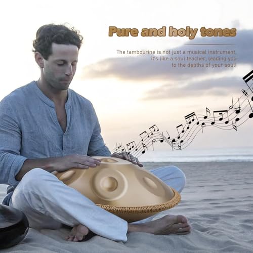 Handpan 22 Inches Drum Set, 440Hz 10 Notes Hand Drum Instrument, Premium Steel Hand Drum, Includes Carrying Case, Drumsticks, Spiral Wraps, Instruction Guide - size: 22 Inches - 10 Notes - Steel