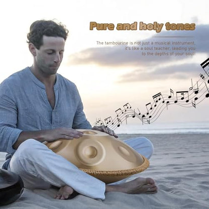 Handpan 22 Inches Drum Set, 440Hz 10 Notes Hand Drum Instrument, Premium Steel Hand Drum, Includes Carrying Case, Drumsticks, Spiral Wraps, Instruction Guide - size: 22 Inches - 10 Notes - Steel