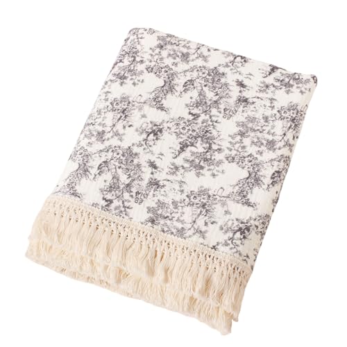 vctops Muslin 100% Cotton Throw Blanket for Couch Breathable Gauze Bed Blankets with Tassels Soft Cozy Lightweight Leaf Print Throws for Sofa, Bed, Travel (Leaf A,50"x70") - color: Leaf, size: Large Throw(50"x70")