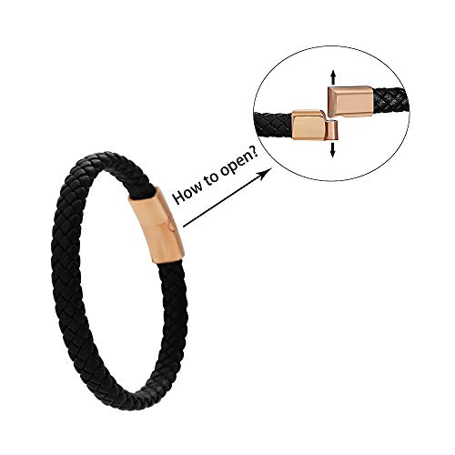 Geoffrey Beene Men's Braided Genuine Leather Bracelet with Stainless Steel Closure - color: Rose Gold