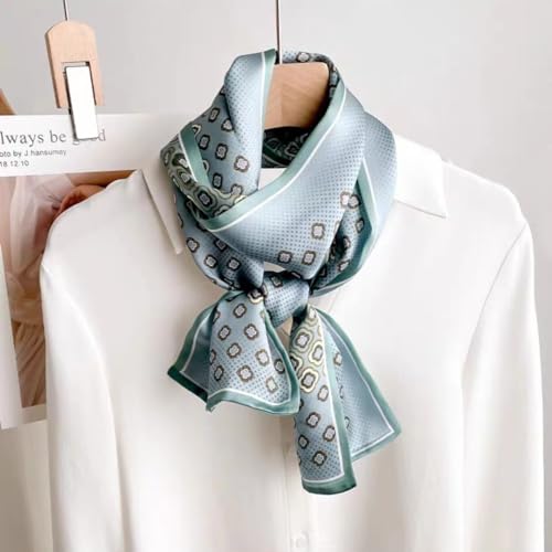 100% Silk Scarf for Women 59”*6.3” Long Shawls for Headscarf and Neck- Oblong Hair Wraps with Gift Packed - color: Blue