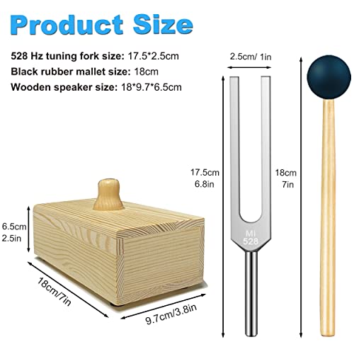 528 Hz Tuning Fork with Resonance Box, Aluminum Alloy, Wooden Speaker, Ideal for Sound Healing, SPA Aromatherapy, Tuning Fork Resonance Teaching, Hearing Tests, Meditation etc. - size: MI 528 hz (wood)