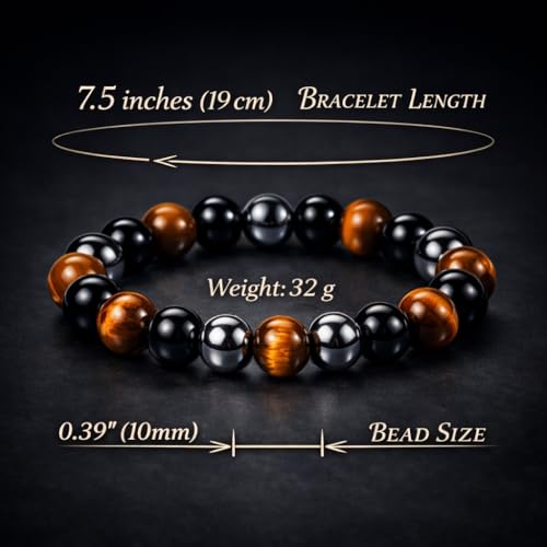 WFJ Black Obsidian Hematite Triple Protection Bracelets Set - Tiger Eye Beaded Natural Stone Bracelet for Men Women Gemstone (10MM) - color: Triple Protection Set of 2 10mm