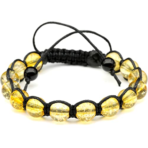 ElisaJewelryArt - Natural Black Onyx Beaded Bracelet Genuine Gemstone Strenght Crystal Macrame Bracelet Unisex Bracelet - color: Citrine, size: WOMEN