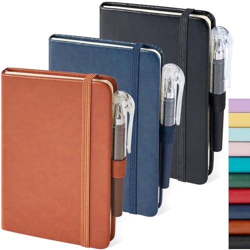 NIRMIRO 3 Pack Pocket Notebook Journals, Small Notepad Notebooks for Note Taking, A6 Mini Note pads with Pen Holder, 408 Lined Pages, 3.7" x 5.7", Black, Brown, Blue - color: Blue_brown_black, size: A6