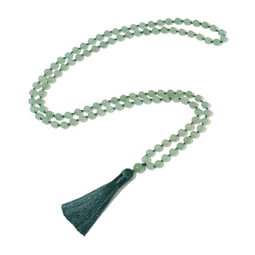 8mm Natural Stone 108 Mala Beads Necklace for Men and Women - color: Green Aventurine