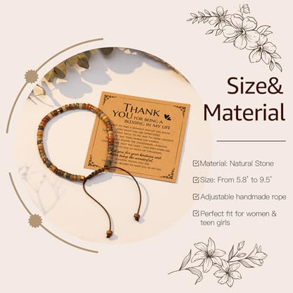 Thank You Gifts for Women: Teacher Appreciation Office Gifts for Coworkers Employee Boss Lady Manager Colleague Natural Stone Bracelet - color: RED-BLESSING