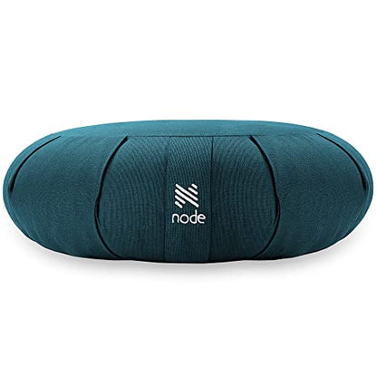 Zafu Meditation Cushion, 15" Round Buckwheat Yoga Pillow with Organic Cotton Cover - Teal