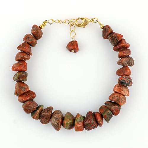 Genuine Raw Gemstone Bracelet, Handmade Bohemian Jewelry, Rough Stone Gold Plated Bracelet, Chakra & Healing Crystals, Christmas Gift for Her (Size.7+1inch)