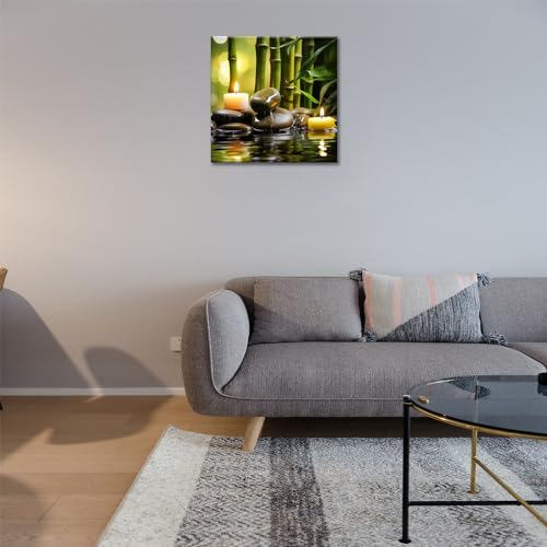 MODOJOART Zen Canvas Wall Art, Stones Candles Bamboos Painting Print Modern Relaxing Meditation Picture Poster for Living Room Bedroom Decor(Artwork-02, 12"x12")