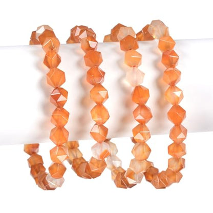 Justinstones 8mm Natural Gemstone Round Beads Triangle Faceted Charm Stretch Bracelet 6.5" - color: Red Orange Agate