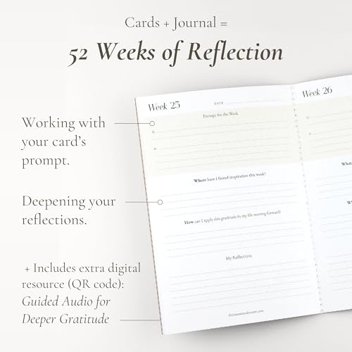 I Am Grateful — Weekly Gratitude Journal Set | 52 Prompt Cards, A5 Journal, Wooden Display Stand & Guided Audio | Mindfulness Gift for Women & Men
